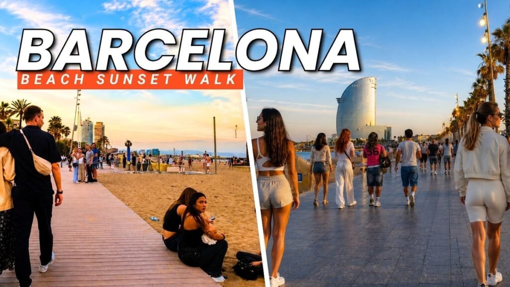 Barceloneta Beach Sunset and Promenade: Barcelona’s Waterfront at Golden Hour Barceloneta Beach Sunset and Promenade: Barcelona's Waterfront at Golden Hour beach view